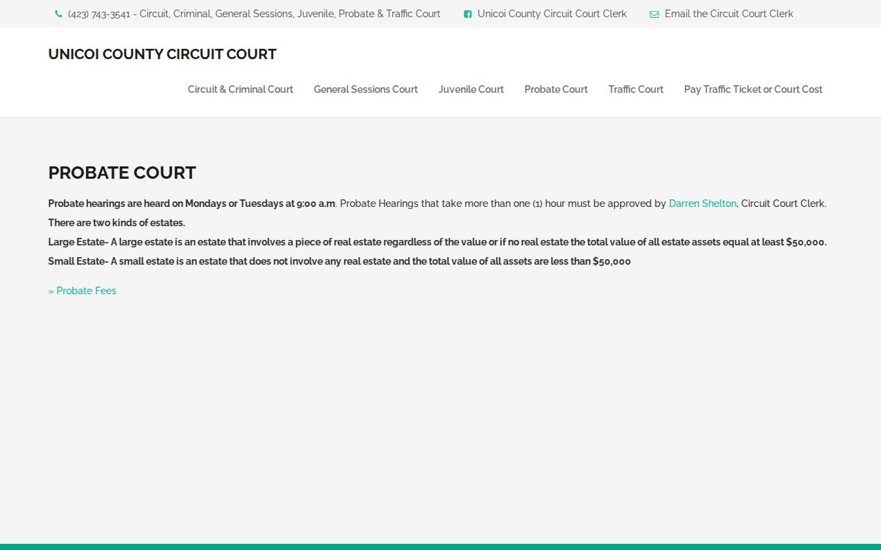 Unicoi County court records probate hearing information