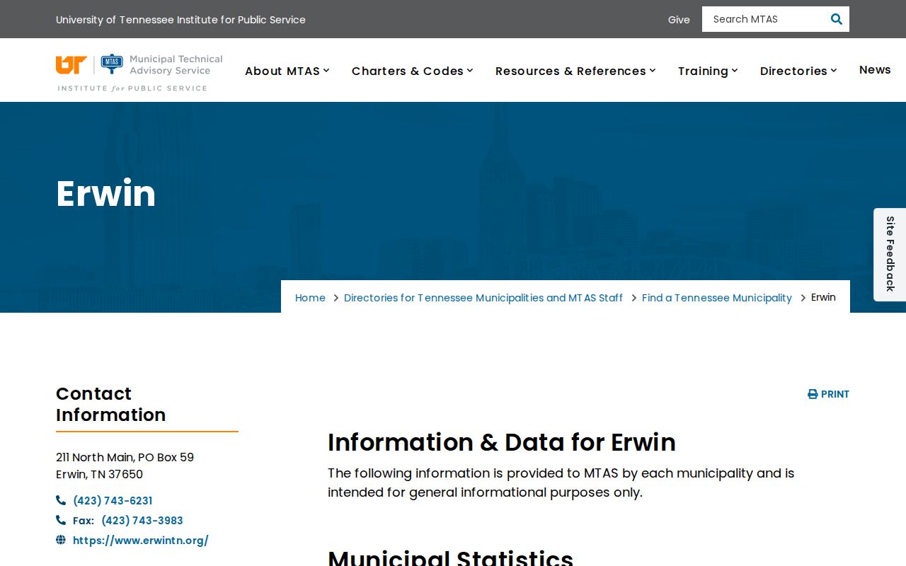 Erwin court docket municipal profile from Tennessee MTAS