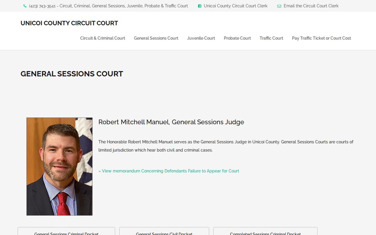 Unicoi County court calendar General Sessions schedule